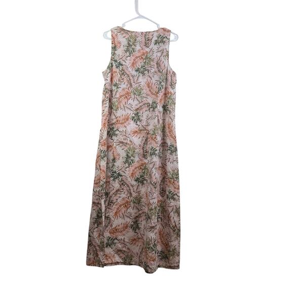 J Jill Love Linen Pink Floral 100% Linen Maxi Dress Medium Tall Large Pockets - Picture 6 of 13